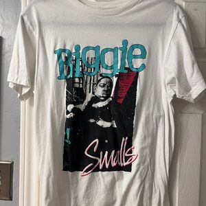 Hot Topic White Biggie Smalls Graphic Tee with Teal and Pink Accents